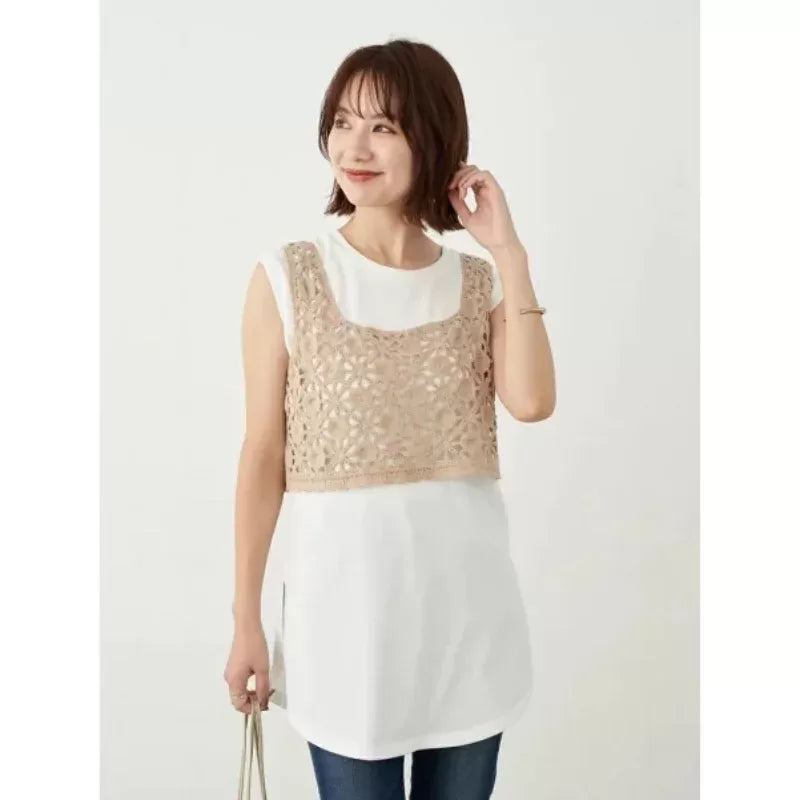 earth music & ecology 花卉鉤針織小背心 x 長背心套裝 2色 [TP27]