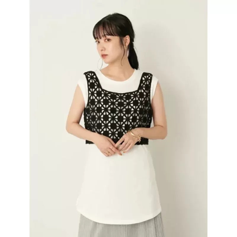 earth music & ecology 花卉鉤針織小背心 x 長背心套裝 2色 [TP27]