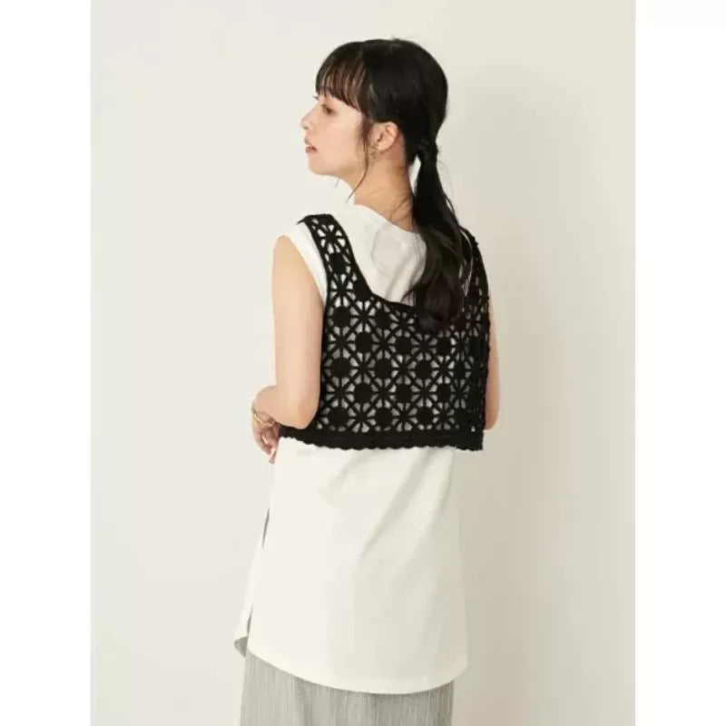 earth music & ecology 花卉鉤針織小背心 x 長背心套裝 2色 [TP27]