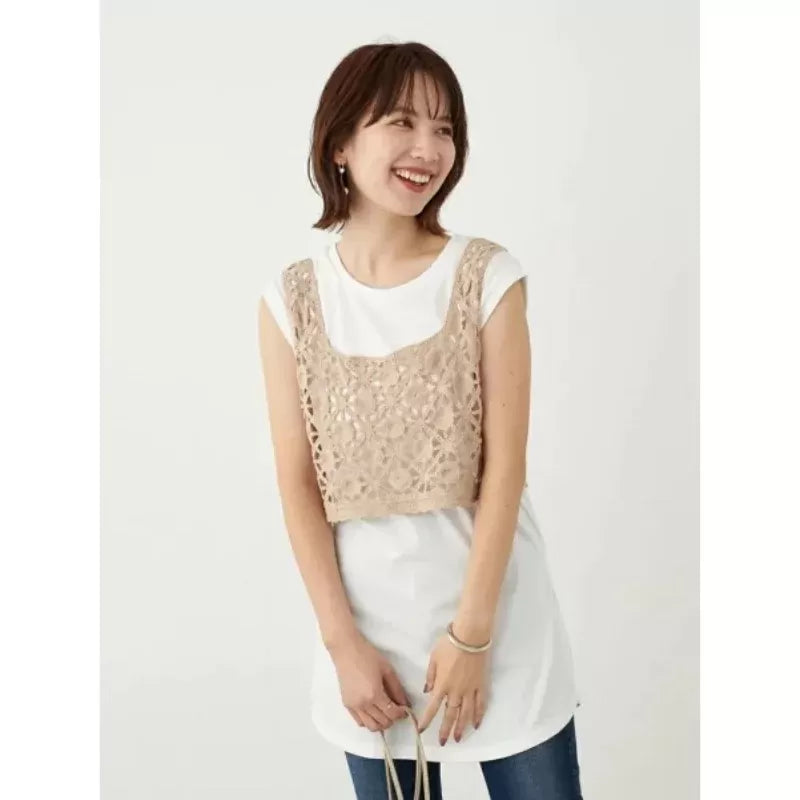 earth music & ecology 花卉鉤針織小背心 x 長背心套裝 2色 [TP27]