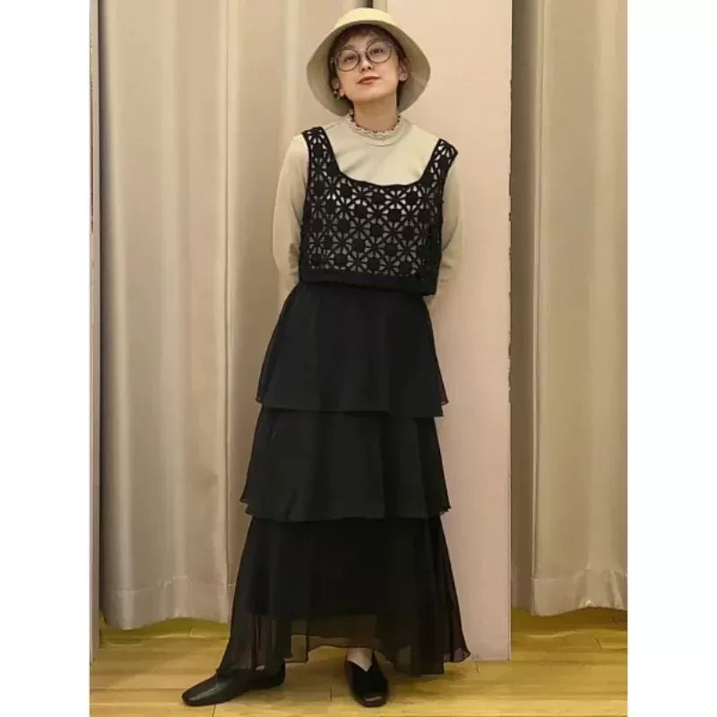 earth music & ecology 花卉鉤針織小背心 x 長背心套裝 2色 [TP27]