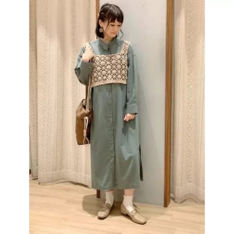 earth music & ecology 花卉鉤針織小背心 x 長背心套裝 2色 [TP27]