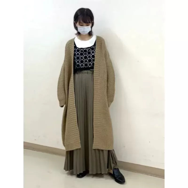 earth music & ecology 花卉鉤針織小背心 x 長背心套裝 2色 [TP27]