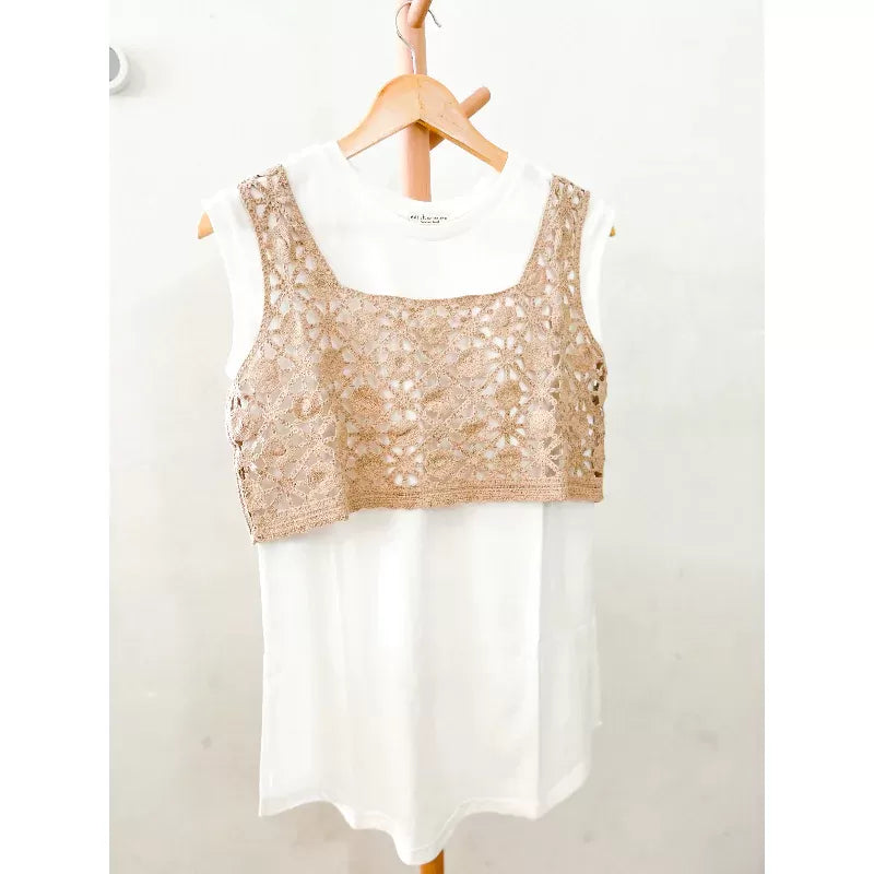 earth music & ecology 花卉鉤針織小背心 x 長背心套裝 2色 [TP27]