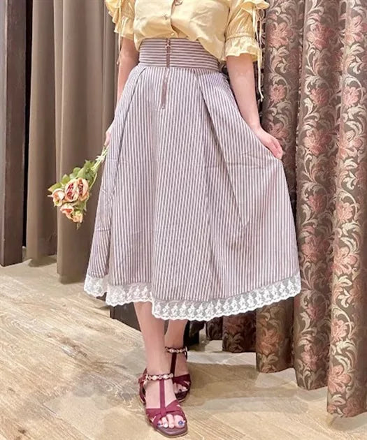 axes femme條紋蕾絲拉鍊半身裙 2色 [BT295]