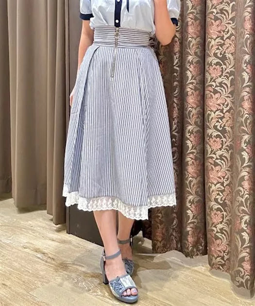 axes femme條紋蕾絲拉鍊半身裙 2色 [BT295]