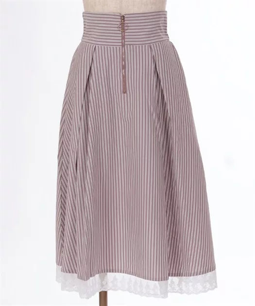 axes femme條紋蕾絲拉鍊半身裙 2色 [BT295]