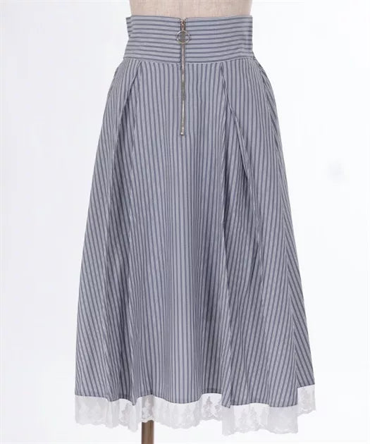 axes femme條紋蕾絲拉鍊半身裙 2色 [BT295]