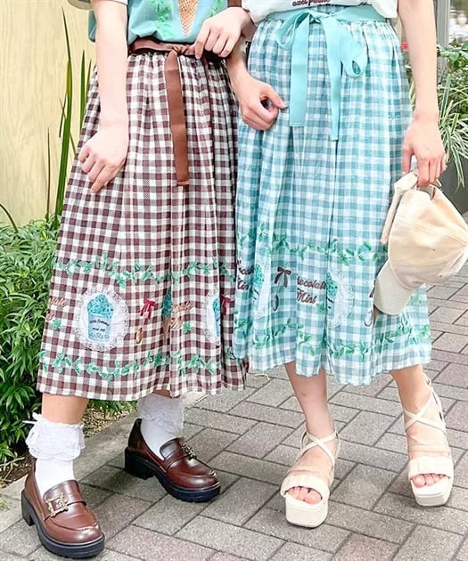 axes femme 田園風薄荷巧克力冰淇淋印花格仔半身裙 2色 [BT297]