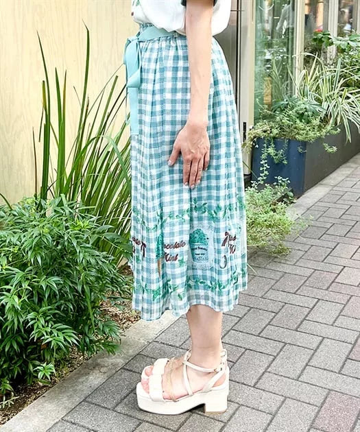axes femme 田園風薄荷巧克力冰淇淋印花格仔半身裙 2色 [BT297]