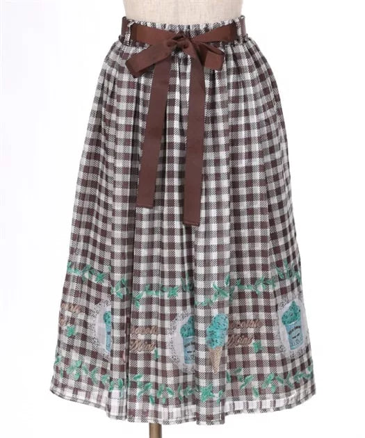 axes femme 田園風薄荷巧克力冰淇淋印花格仔半身裙 2色 [BT297]