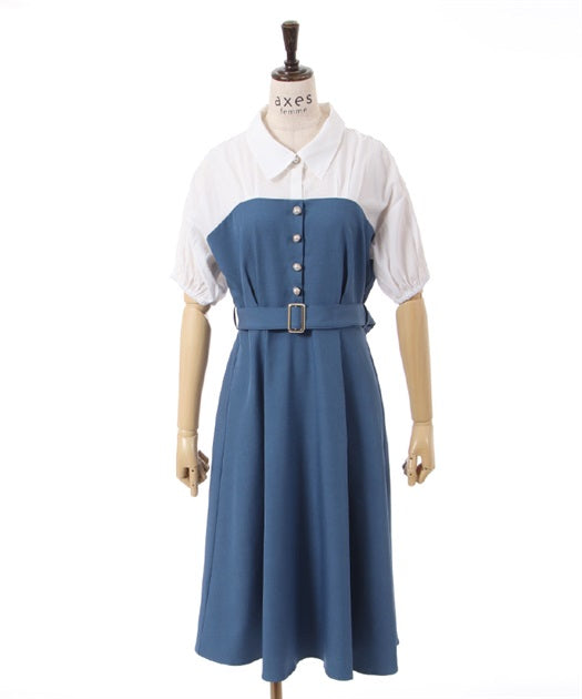 axes femme 附腰帶拼接設計連身裙 2色 [OP266]