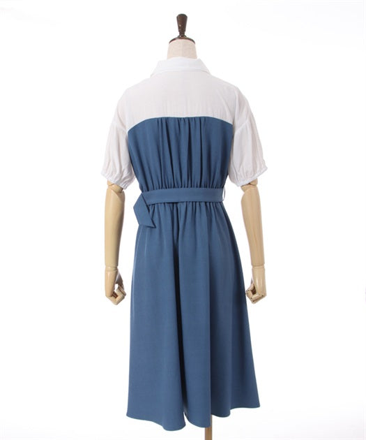 axes femme 附腰帶拼接設計連身裙 2色 [OP266]