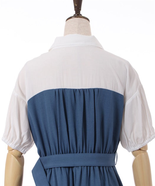 axes femme 附腰帶拼接設計連身裙 2色 [OP266]