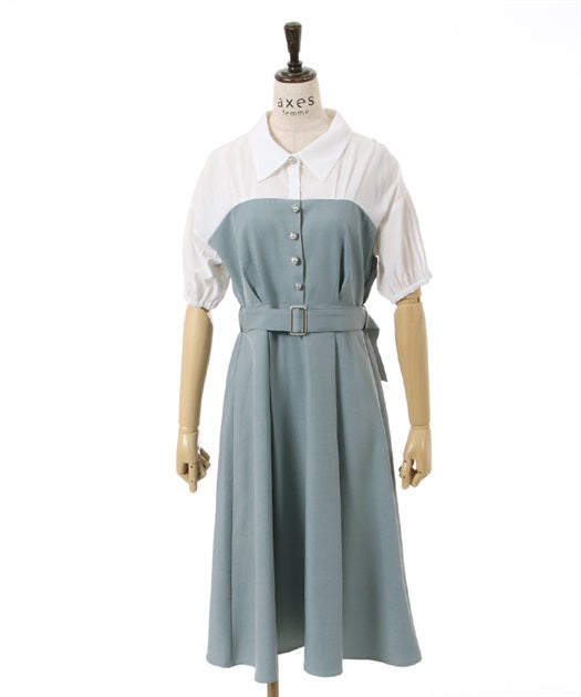 axes femme 附腰帶拼接設計連身裙 2色 [OP266]