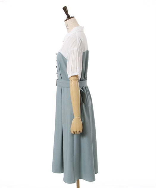 axes femme 附腰帶拼接設計連身裙 2色 [OP266]