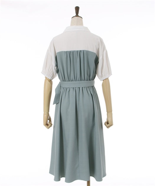 axes femme 附腰帶拼接設計連身裙 2色 [OP266]