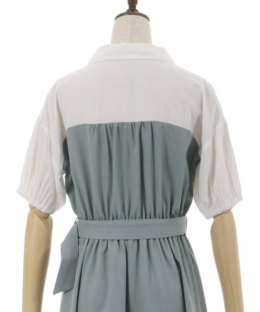 axes femme 附腰帶拼接設計連身裙 2色 [OP266]