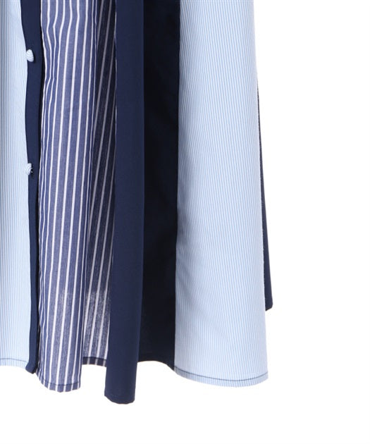 axes femme 條紋拼色綁帶襯衫連身裙 [OP268]