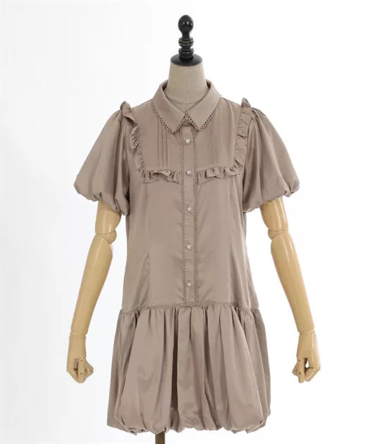 axes femme 荷葉邊束腰泡泡下擺連身裙 2色 [OP341]