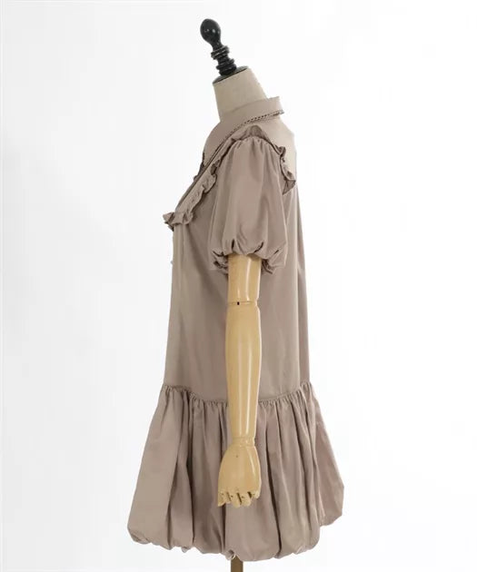 axes femme 荷葉邊束腰泡泡下擺連身裙 2色 [OP341]