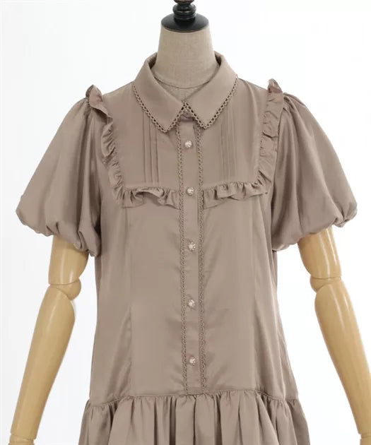 axes femme 荷葉邊束腰泡泡下擺連身裙 2色 [OP341]