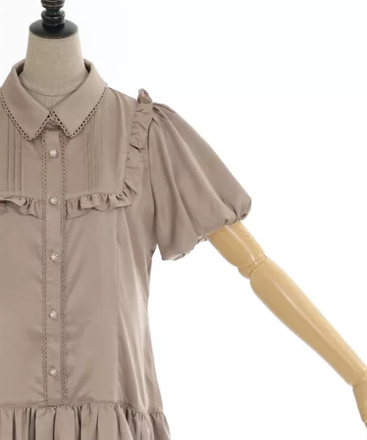 axes femme 荷葉邊束腰泡泡下擺連身裙 2色 [OP341]