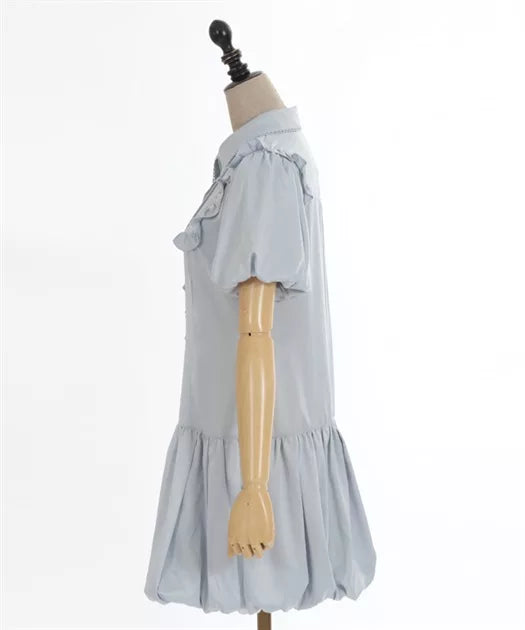 axes femme 荷葉邊束腰泡泡下擺連身裙 2色 [OP341]