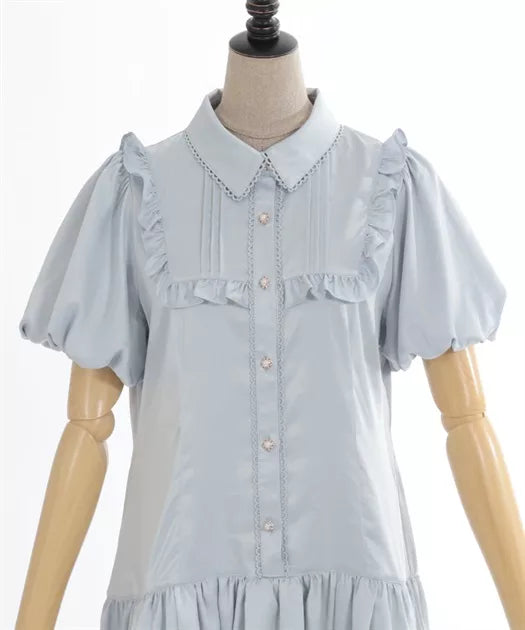 axes femme 荷葉邊束腰泡泡下擺連身裙 2色 [OP341]