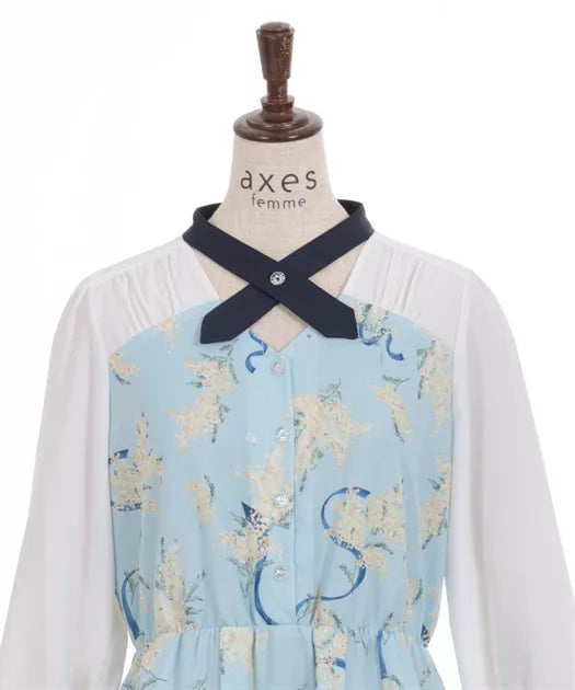 axes femme 交叉繫帶含羞草小黃花連身裙 [OP335]