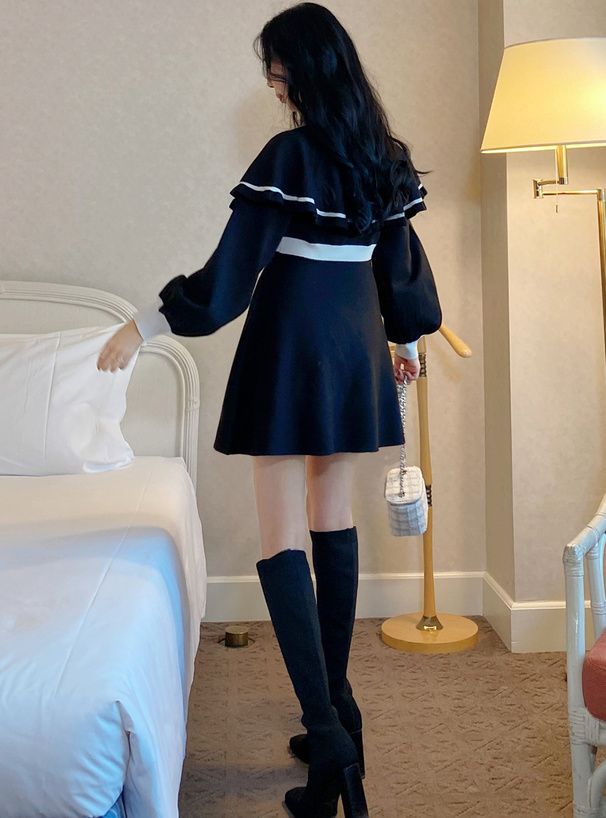 GRL 斗篷拼色針織連身裙 [OP126]