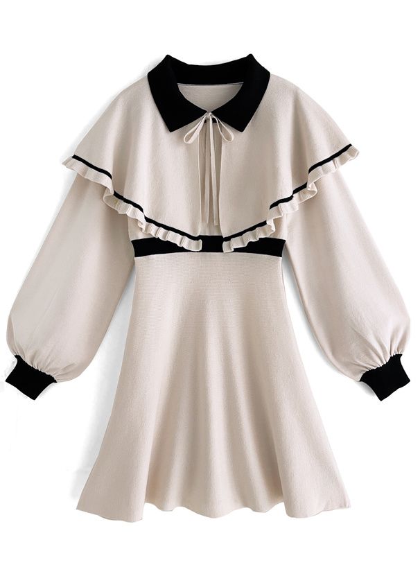 GRL 斗篷拼色針織連身裙 [OP126]