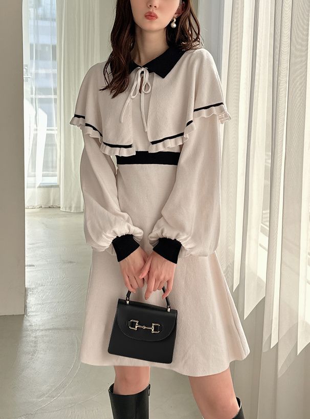 GRL 斗篷拼色針織連身裙 [OP126]