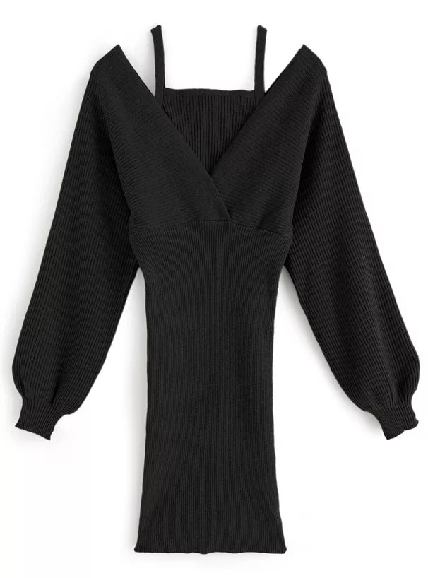 GRL 分層吊帶羅紋針織連身裙 2色 [OP0131]