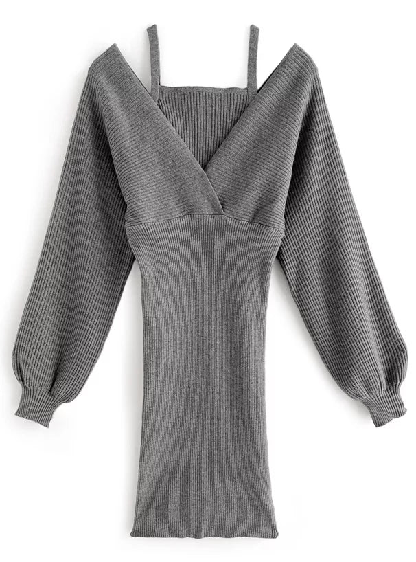 GRL 分層吊帶羅紋針織連身裙 2色 [OP0131]