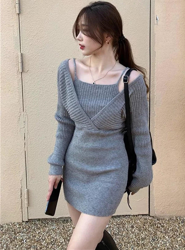 GRL 分層吊帶羅紋針織連身裙 2色 [OP0131]