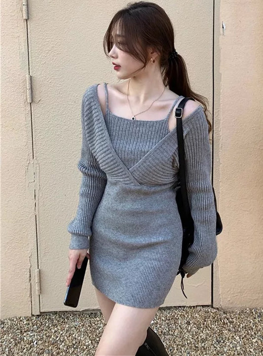 GRL 分層吊帶羅紋針織連身裙 2色 [OP0131]