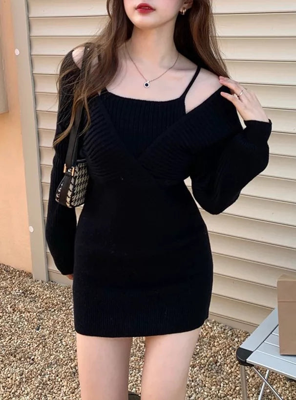 GRL 分層吊帶羅紋針織連身裙 2色 [OP0131]