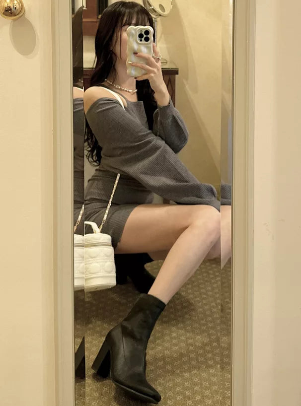 GRL 分層吊帶羅紋針織連身裙 2色 [OP0131]