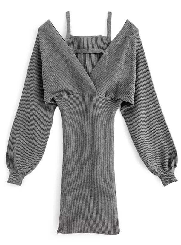 GRL 分層吊帶羅紋針織連身裙 2色 [OP0131]