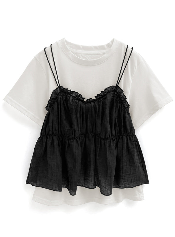 GRL Ruffle吊帶上衣 x T-shirt 套裝 2色 [TP374]