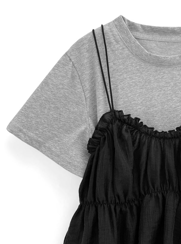 GRL Ruffle吊帶上衣 x T-shirt 套裝 2色 [TP374]