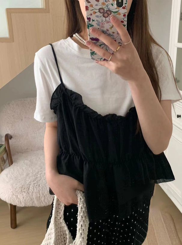 GRL Ruffle吊帶上衣 x T-shirt 套裝 2色 [TP374]