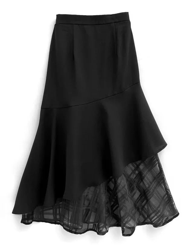 GRL 透明格紋不對稱半身裙 [BT0185]