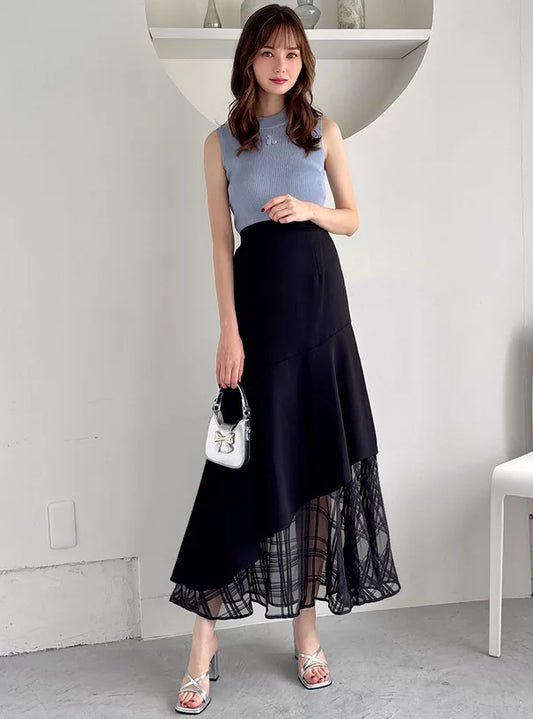 GRL 透明格紋不對稱半身裙 [BT0185]