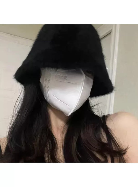 GRL 黑色毛茸茸桶帽 [HT212]