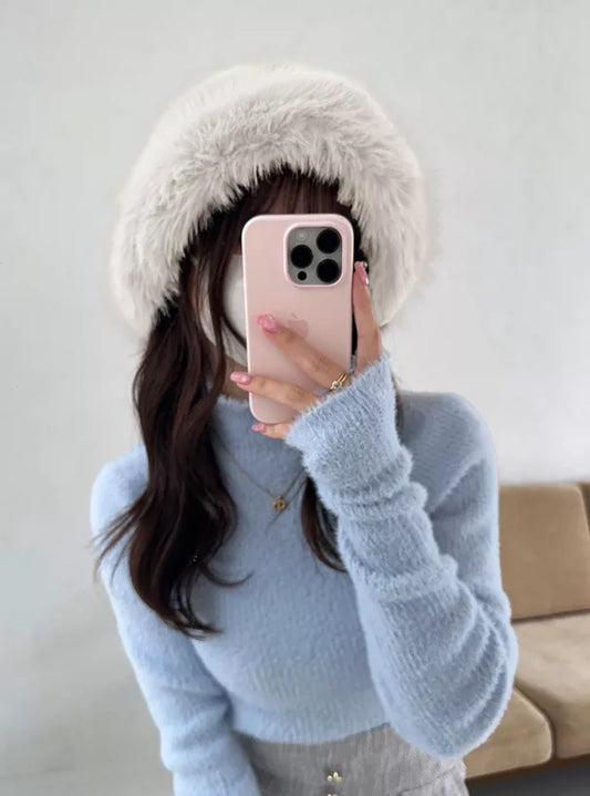 GRL 象牙白毛茸茸桶帽 [HT211]