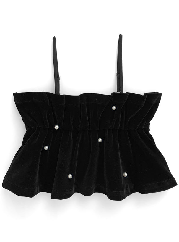 GRL 珍珠黑色絲絨吊帶背心 [TP0122]
