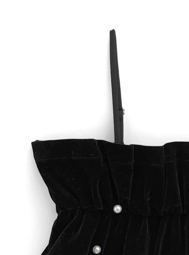 GRL 珍珠黑色絲絨吊帶背心 [TP0122]