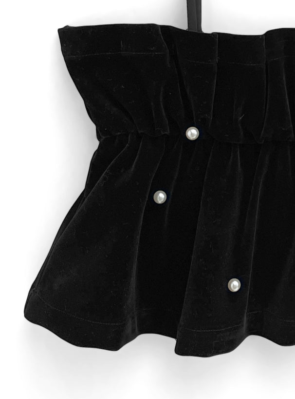 GRL 珍珠黑色絲絨吊帶背心 [TP0122]